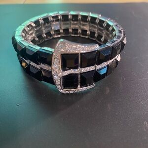 Kenneth Jay Lane (KJL) Black and Silver Rhinestone Stretch Bracelet